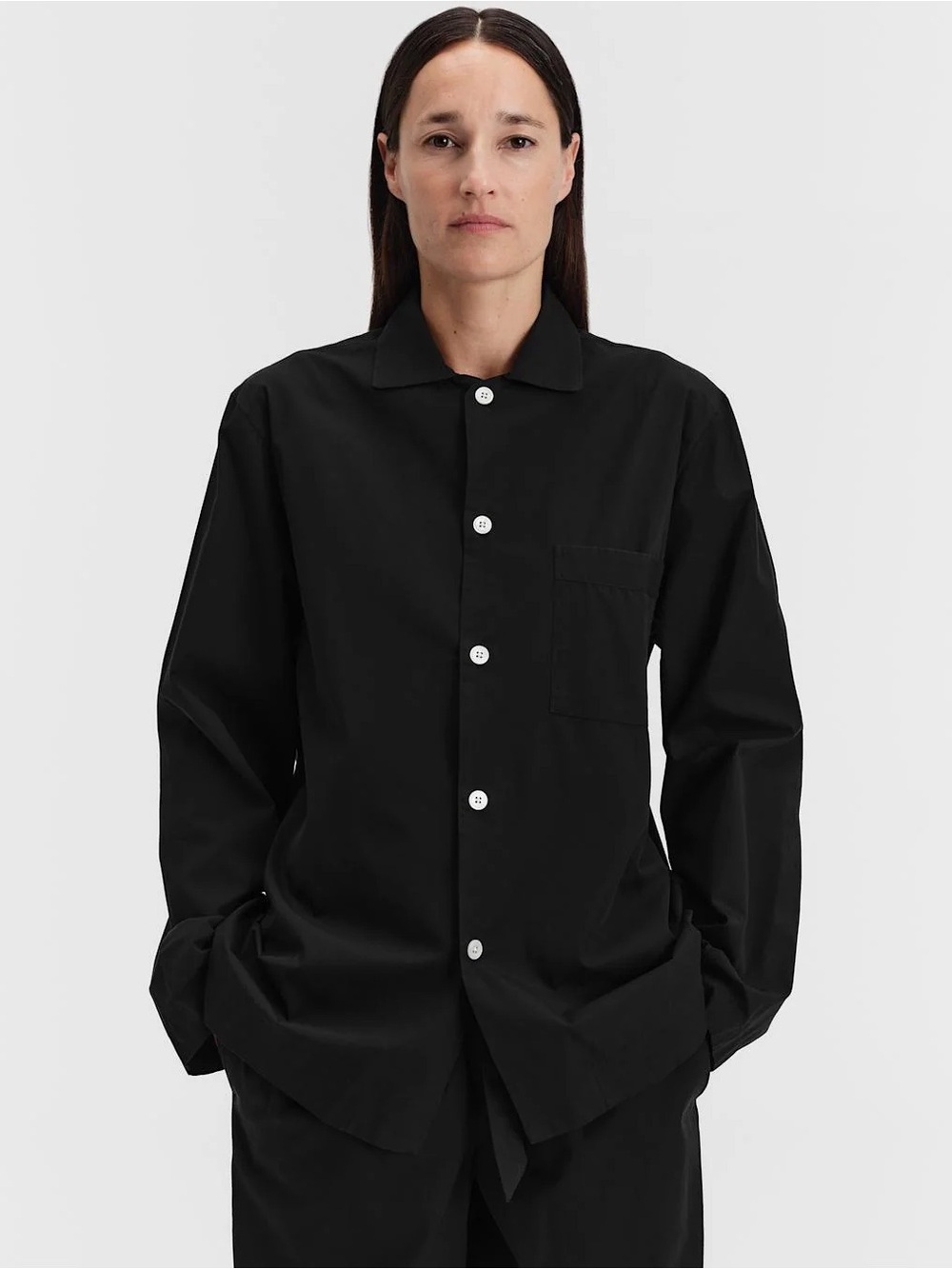 Tekla Fabrics Black Poplin Pyjama Shirt